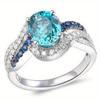Luxury Sparkling Blue Synthetic Zirconia Wedding Silvery Plated Ring Women's Fashion Elegant Engagement Jewelry Accessories Gift