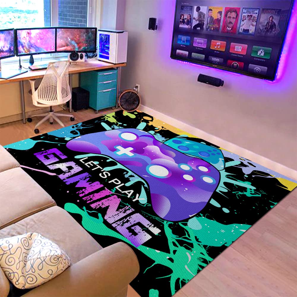 Video Game Carpet Cartoon Gamepad Area Rugs Gamer Controller Floor Mat Non-Slip Home Bedroom Teens Playing Room Decor Doormat