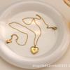18K Gold Plated Titanium Steel Heart Pendant with Cubic Zirconia Clavicle Necklace