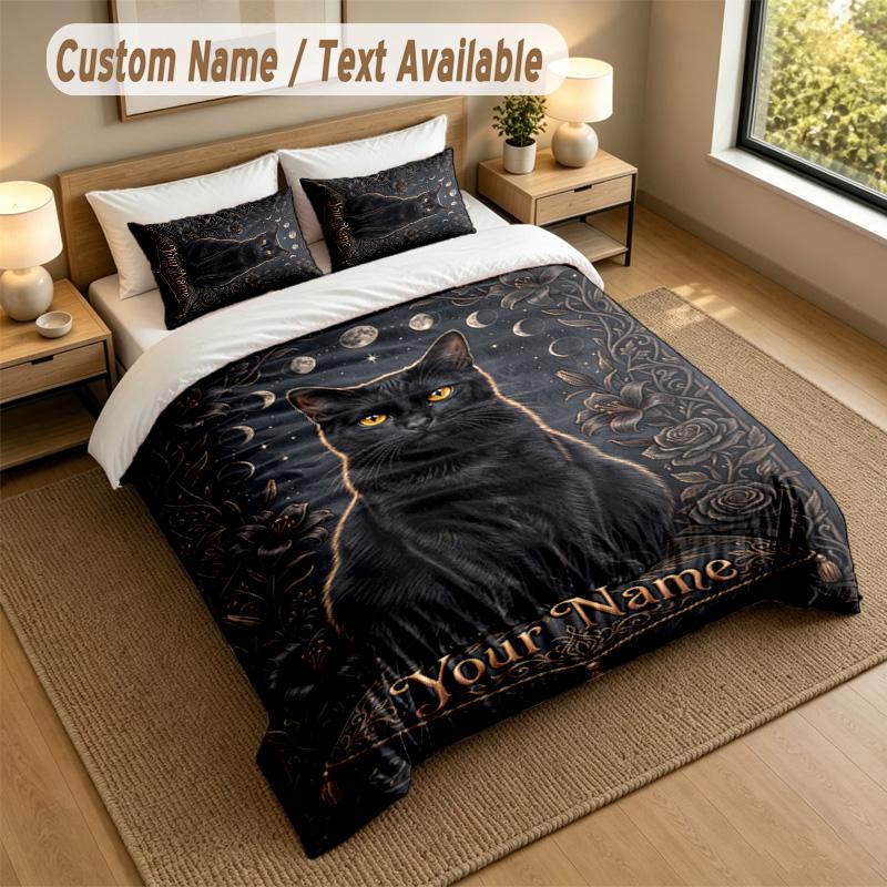 Cat Theme Personalized 3Pcs Bedding Set Custom Text & Name 1 Sheet 2 Pillowcases Household Bedding 1pc