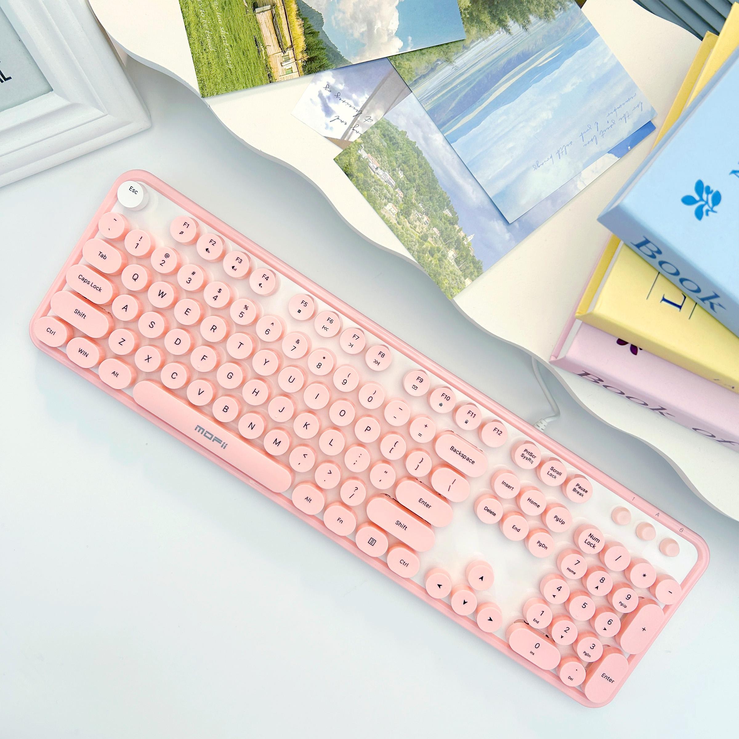 

Mofii Sweet - выглядящая мило 104-клавишная проводная мембранная игровая клавиатура с ретро круглыми колпачками, настольные ПК в офисе и несколько систем