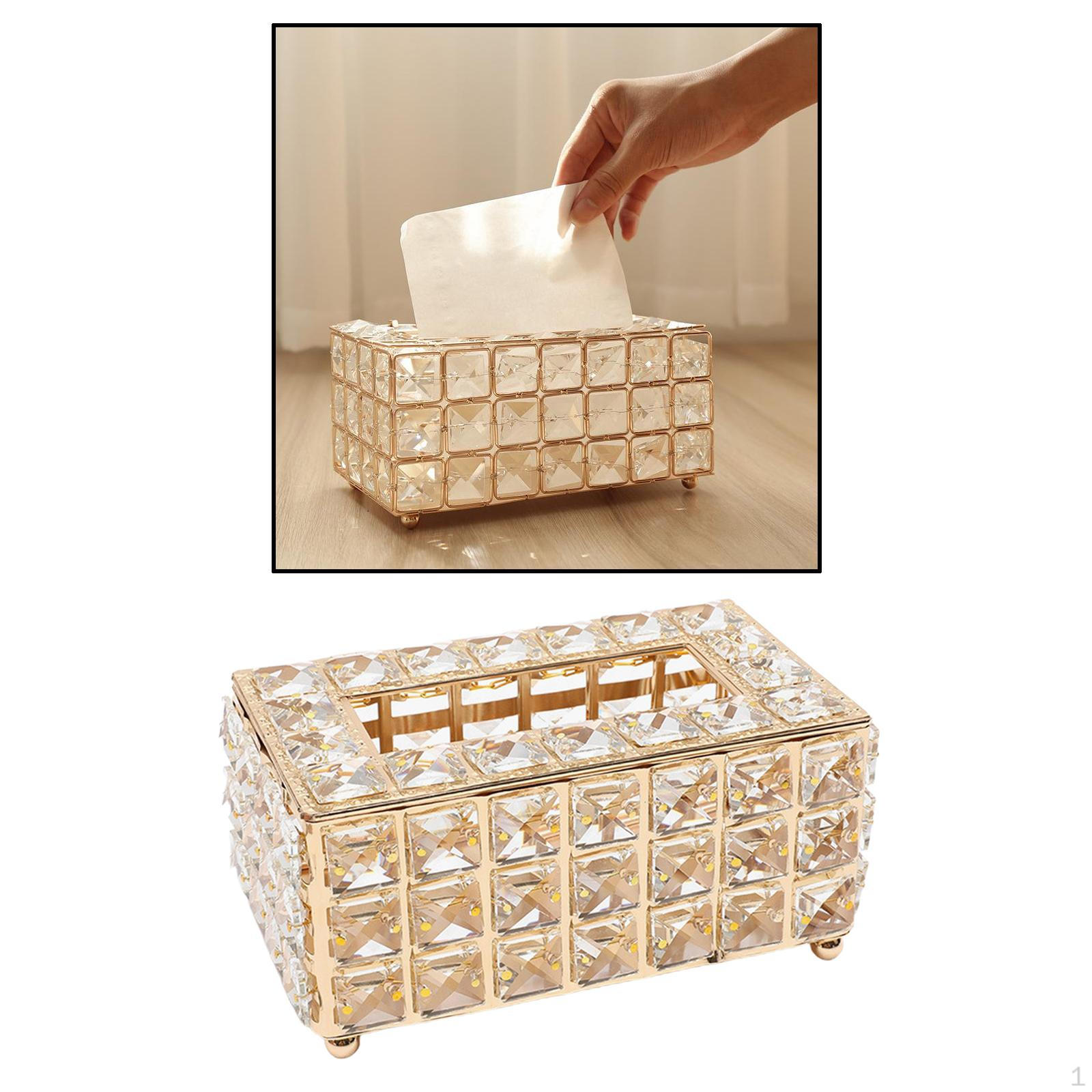 Bling Tissue Holder Box – Decorative Cover Dispenser Facial Paper Rectangular Glitter Diamond Golden