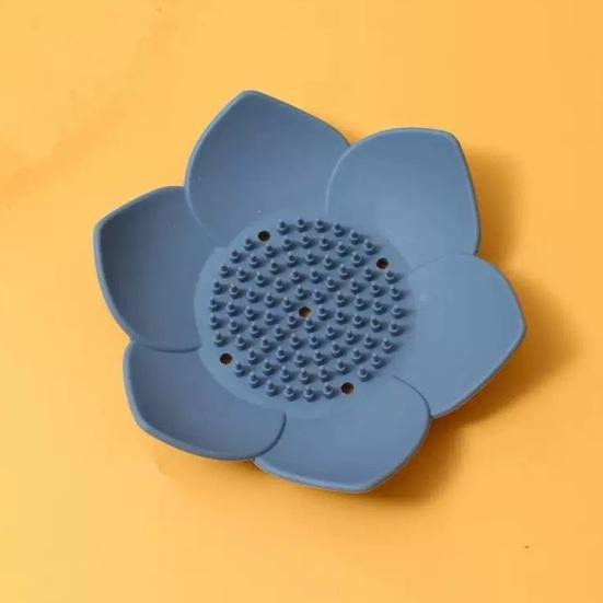 Silicone Soap Dish Lotus Shape Soap Holder with Drainage Holes Non-Slip Soap Holder