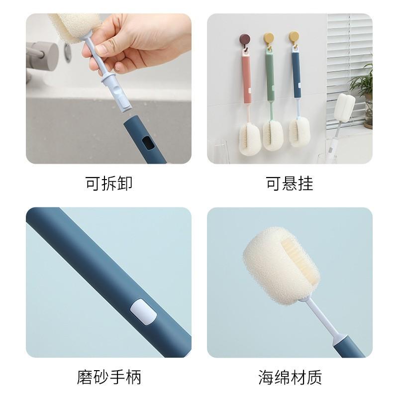 Long Handle Cup Brush With Replaceable Sponge Head Bottles Wine Glasses Thermos Water Deep Cleaning