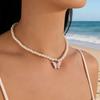 Women Simple Vacation Imitation Pearl Butterfly Clavicle Necklace