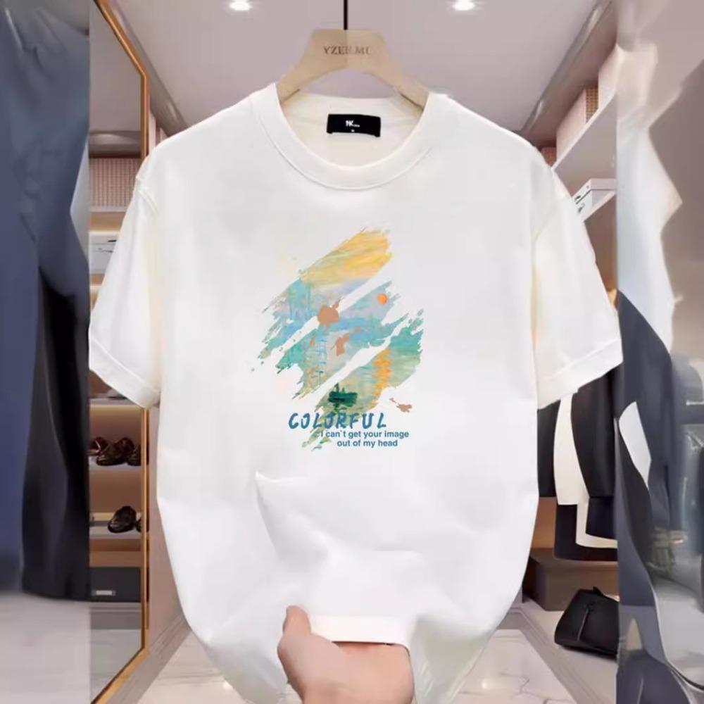 Summer Menswear Cotton White Short Sleeve Loose and Simple Top Casual and Comfortable T-shirt