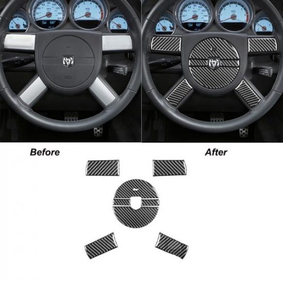 8Pcs Carbon Fiber Steering Wheel Panel Cover Trim For Dodge Challenger 2008-2010