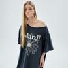 [mardimercredi] Oversized T-shirt Off Shoulder Flower Vintage Navy Beige