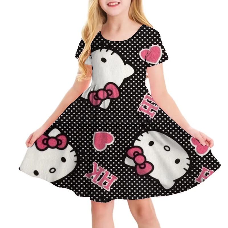 Hello Kitty Printed Children T Shirt Dresses Kuromi My Melody Girls Casual Dress Kids Cute Kitty