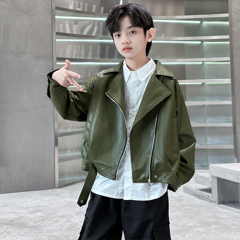 Children's Clothing, Boys' Spring Clothing, Leather Jacket, 2026 New Spring and Autumn Style Jacket, Mid Size Boys' Spring Clothing Trend
