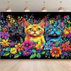 2D Colorful Kittens & Flowers Backdrop Cloth, Bright Art Photo Background