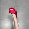 Sheepskin version~ summer new bow thick-soled casual sandals lazy slippers women's super soft-soled outer wear one-word drag