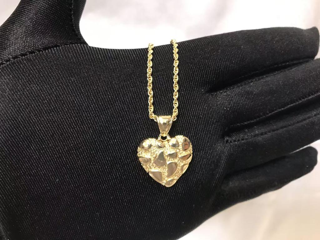 Hip Hop Unique Design Gold Nugget Diamond Cut Heart Shaped Charm Pendant Necklace for Women/Men Jewelry