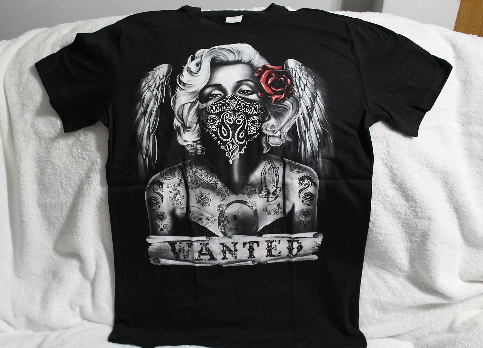 

MARILYN MONROE WINGS WANTED BANDANA ROSE SKULL DRAGON TATTOO T-shirt 4XL
