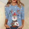 3/4 Sleeve Shirts For Women Print Christmas Tees Blouses Casual Plus Size Basic Tops Pullover
