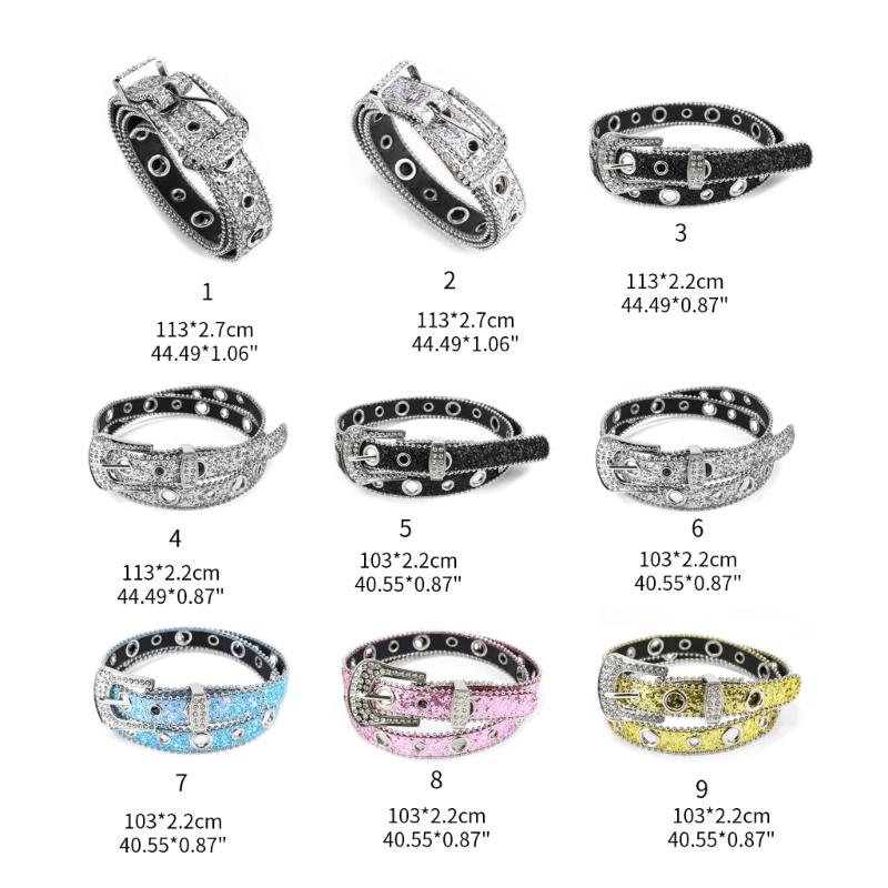 Teens Full Sequins Belt for Jeans Adjustable Pin Buckle Waist Belt Rhinestone Buckle Wide Waist Belt Ladies Skirt Belt