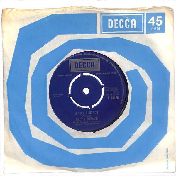 

7inch Record BILLY J. KRAMER A Fool Like You F13426 DECCA 1973 UK Rock Used