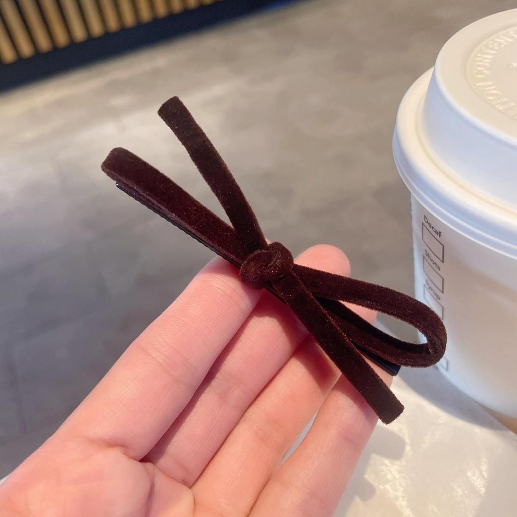 Korean Style Autumn/Winter 2025 Solid Color Bow Hair Clip for Bangs & Ponytails