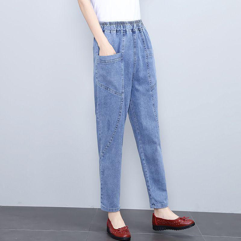 

2025 Джинсы-мом женские с высокой талией, облегающие, для похудения - Весенне-осенние брюки-морковки для повседневной моды M (Recommended for 85-100 Jin)