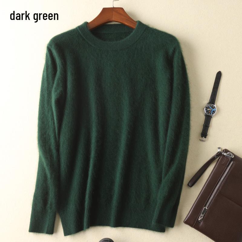Men's Plus Size Cashmere Mink Velvet Round Neck Sweater - Thickened, Loose Fit for Autumn/Winter