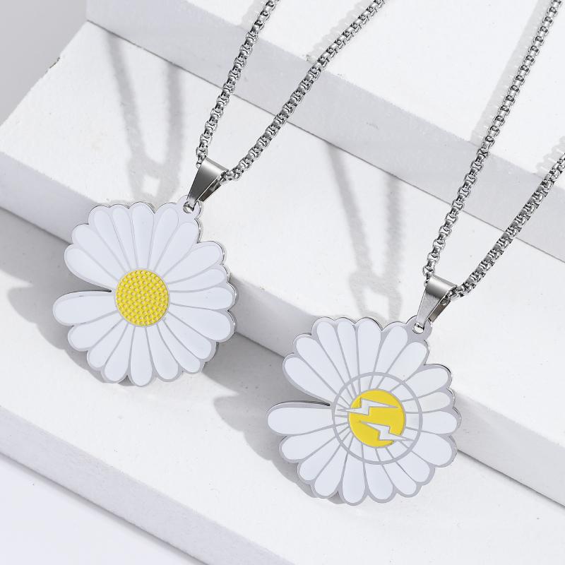 Süßer und cooler Stil Edelstahl Kleine Zhuju Halskette, Hip-Hop Trend Sonnenblumen Anhänger, Romantischer Partner Partnerlook Schmuck