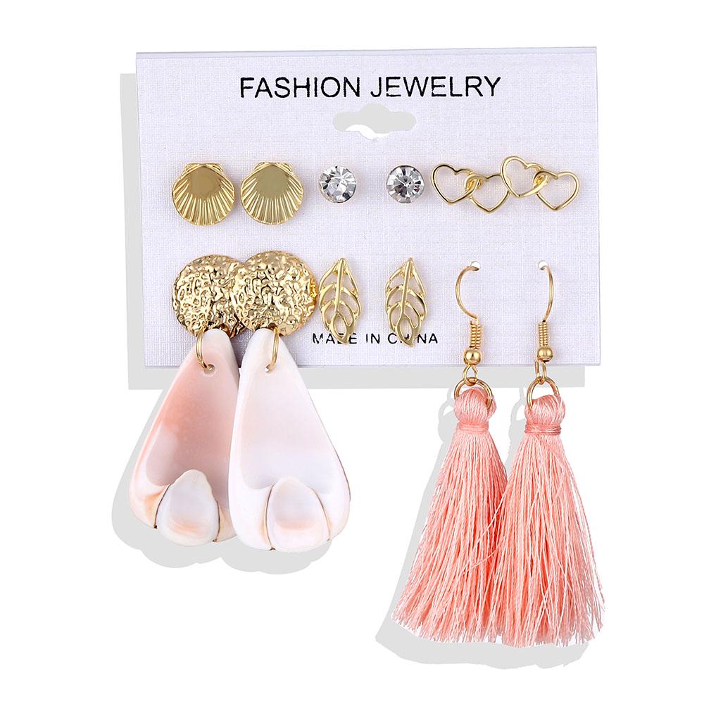 6 Pair/set Shell Earrings For Women Boho Fashion Flower Long Tassel Drop Earring Beach Jewelry Gift