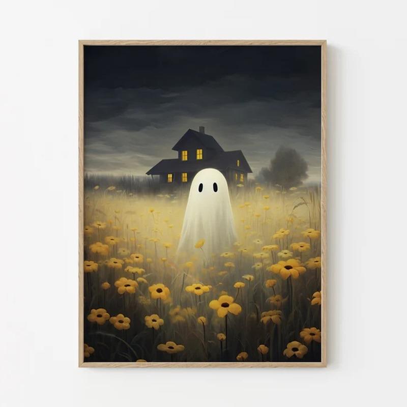 Ghost HauntedManor Halloween Cute Fancy Poster Wall Sticker for Living Room Bar Vintage Decorative Painting Middle