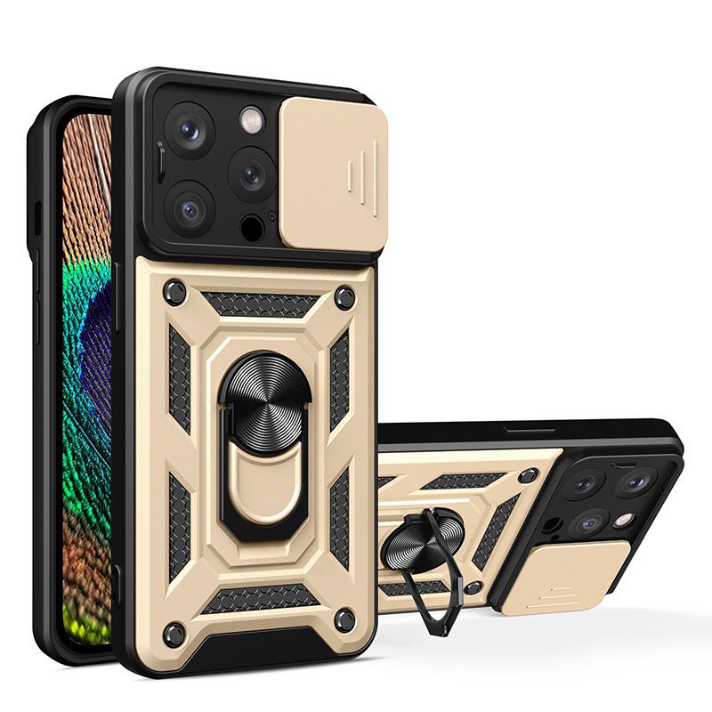 For Apple 13/14/15 Pro Phone Case Anti Drop Sliding Window for IPhone 14 PLUS Metal Ring Holder