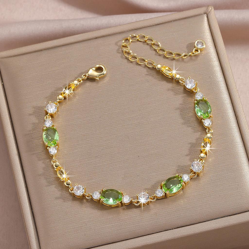 Luxury Gold-Plated Copper Zircon Leaf Bracelet, High Quality Jewelry
