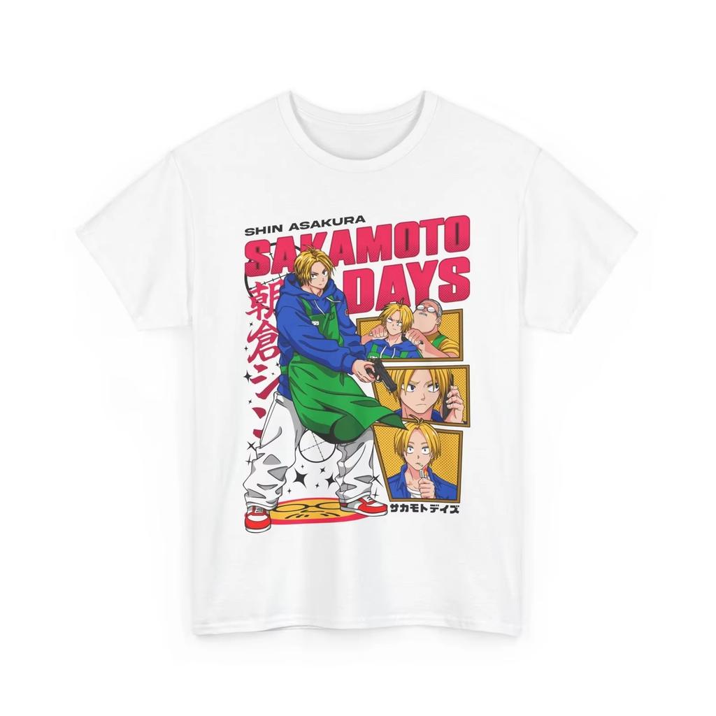 2026 Summer Sakamoto Days Shin Asakura Panel Collage Anime Graphic Black TShirt Unisex Oversized Y2k Streetwear Cotton Tee