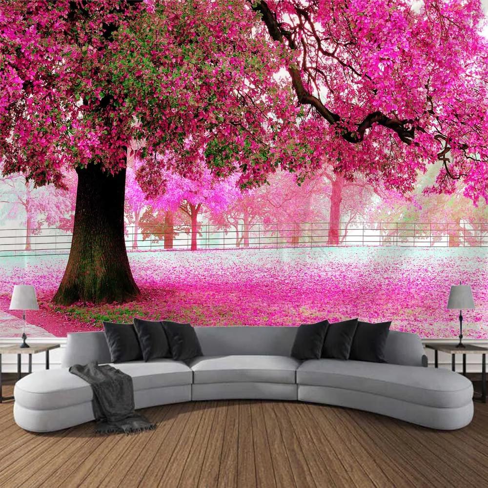 Cherry Blossom Landscape Printing Tapestry Home Wall Hanging Living Room Large Fabric    Decoration