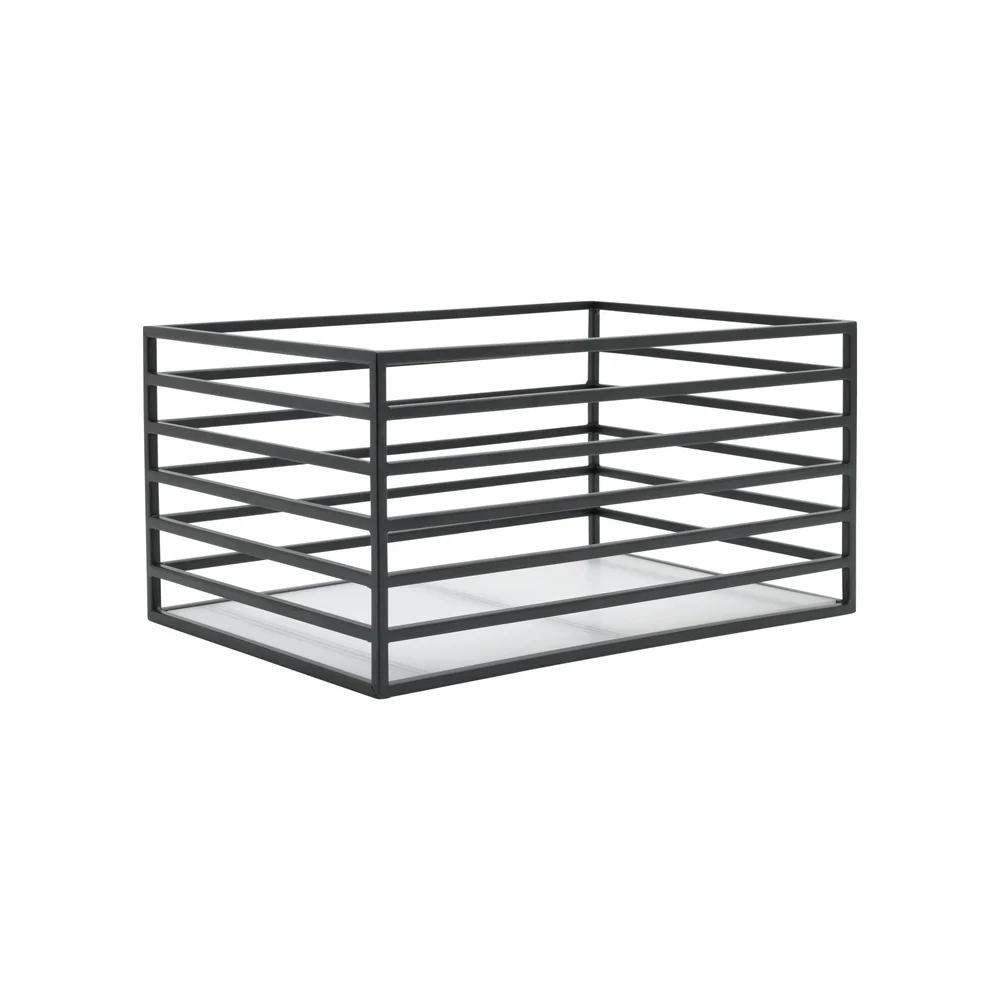 Ribbed Metal Storage Basket Matte Black Wire Frame Organizer Home Clutter Control Removable Base Compact Modern Design United States 4939₽