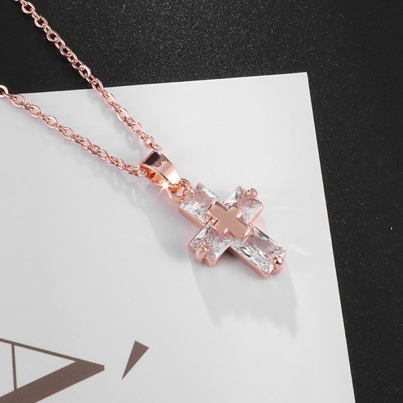 New Womens Party Classic Cross Inlay Zircon Pendant Necklace Jewelry Gift