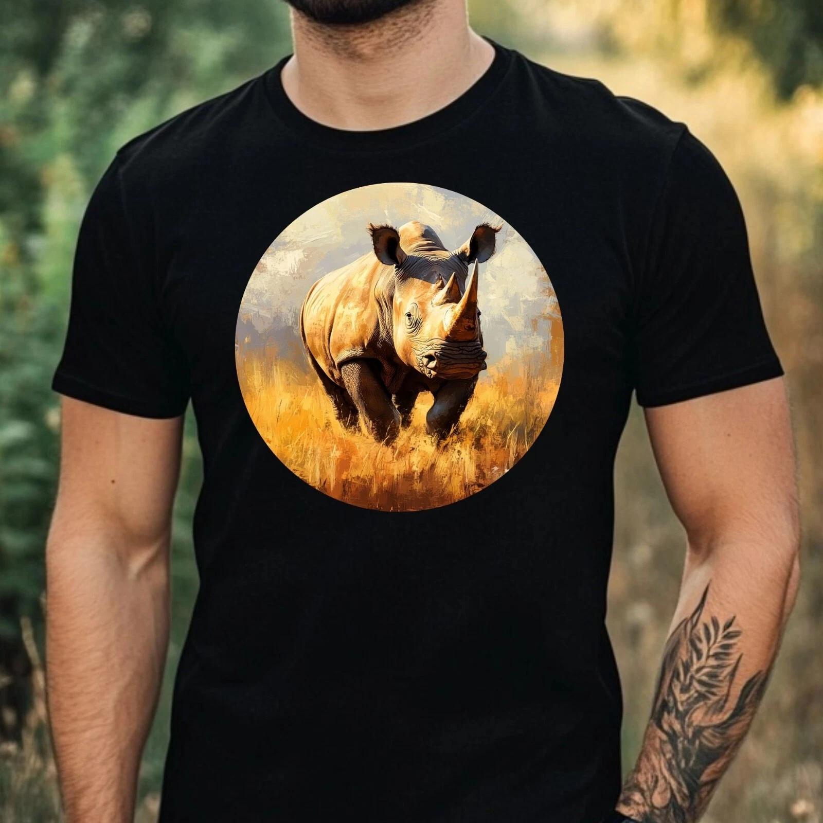 T-Shirt Herren Nashorn Portrait Motiv Baumwolle Größe XS bis 5XL XXL
