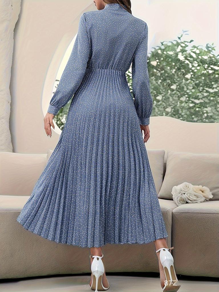 Women's Long Sleeve Polka Dot Pleated Dress, New Arrivals