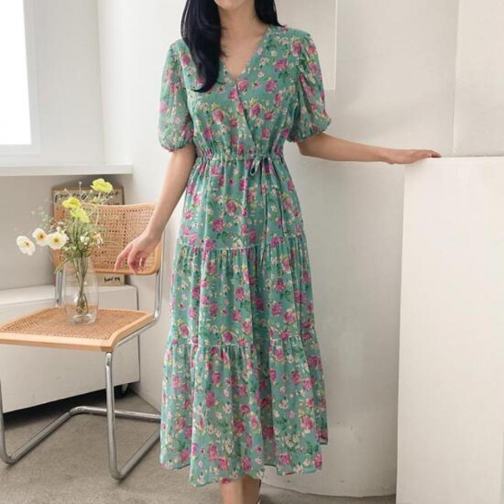 New Arrivals Open Run Women Flower Dress Chiffon Ribbon Wrap Style