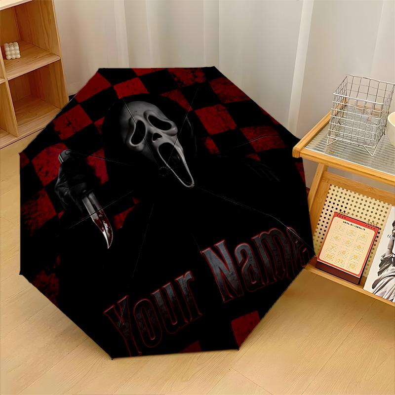 Custom Text Automatic 8 Bone Umbrella, Portable Sun Rain Protection UmbrellaScream Ghostface