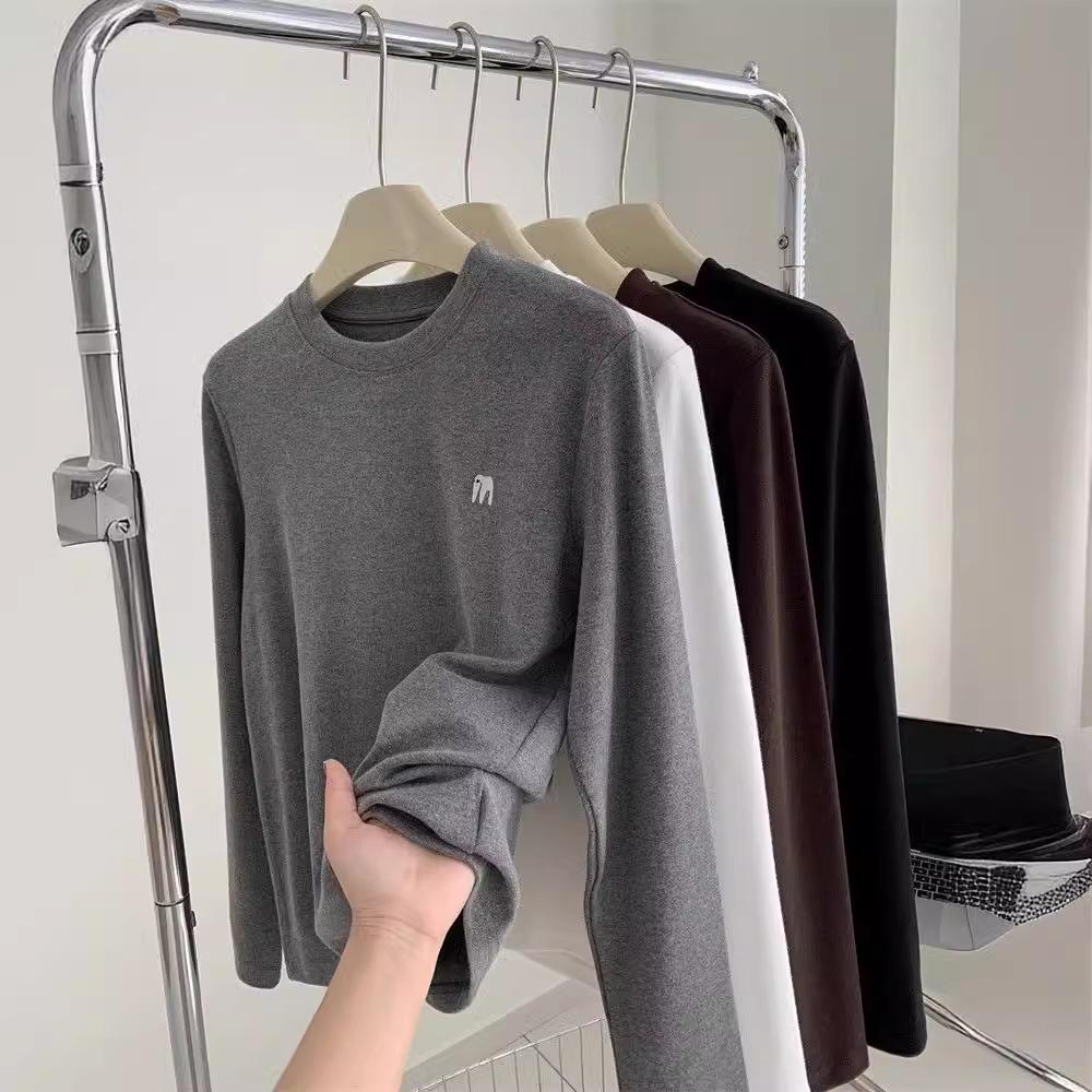 Korean-Style Embroidered Women's Thickened Long Sleeve T-Shirt