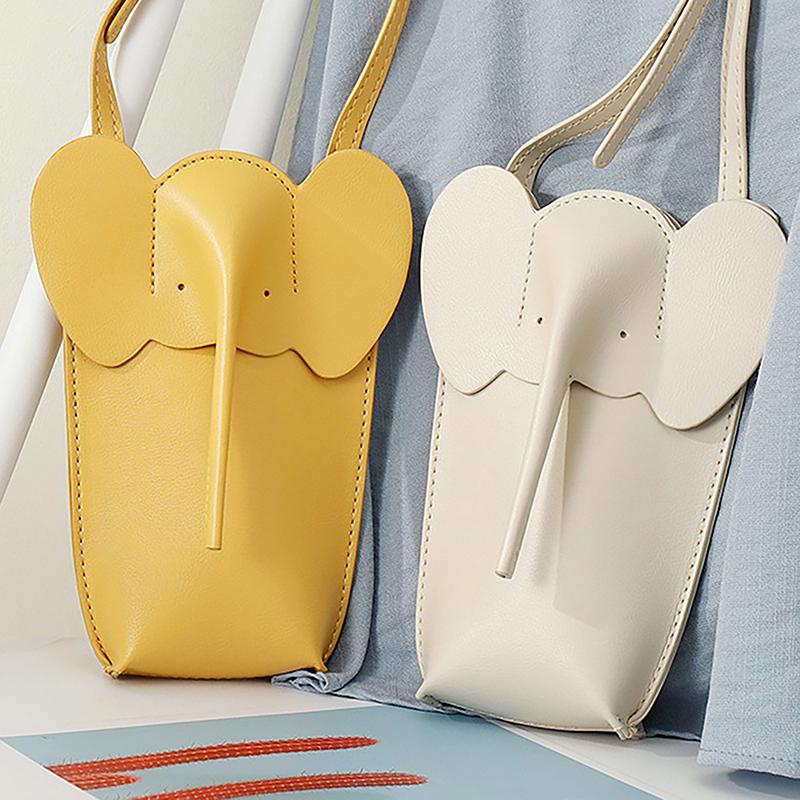 Cute Elephant Crossbody Bags For Girls Women Leather Soft Small Purses Card Wallet Phone Shoulder Bags Solid Color Mini Wallet