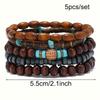 Minimalist Chic Men's Wood Bead Bracelet Set (5pcs) – No Plating/No Mosaic Spiritual Accessory, Perfect Holiday/Birthday Gift