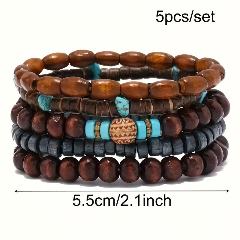 Minimalist Chic Men's Wood Bead Bracelet Set (5pcs) – No Plating/No Mosaic Spiritual Accessory, Perfect Holiday/Birthday Gift