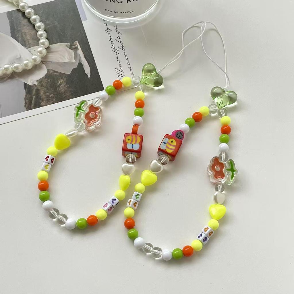 Colorful Beaded Chain Keychain Lanyard for Phone Case & Camera - Women's Trendy Accessory.