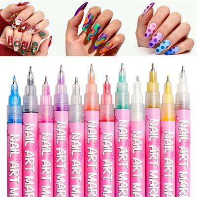 12 Colors Nail Art Pens Set, Quick Dry 3D Nail Polish Pens for DIY Nail Art, Nail Markers for Dotting & Liner Designs, Ideal Christmas Gift