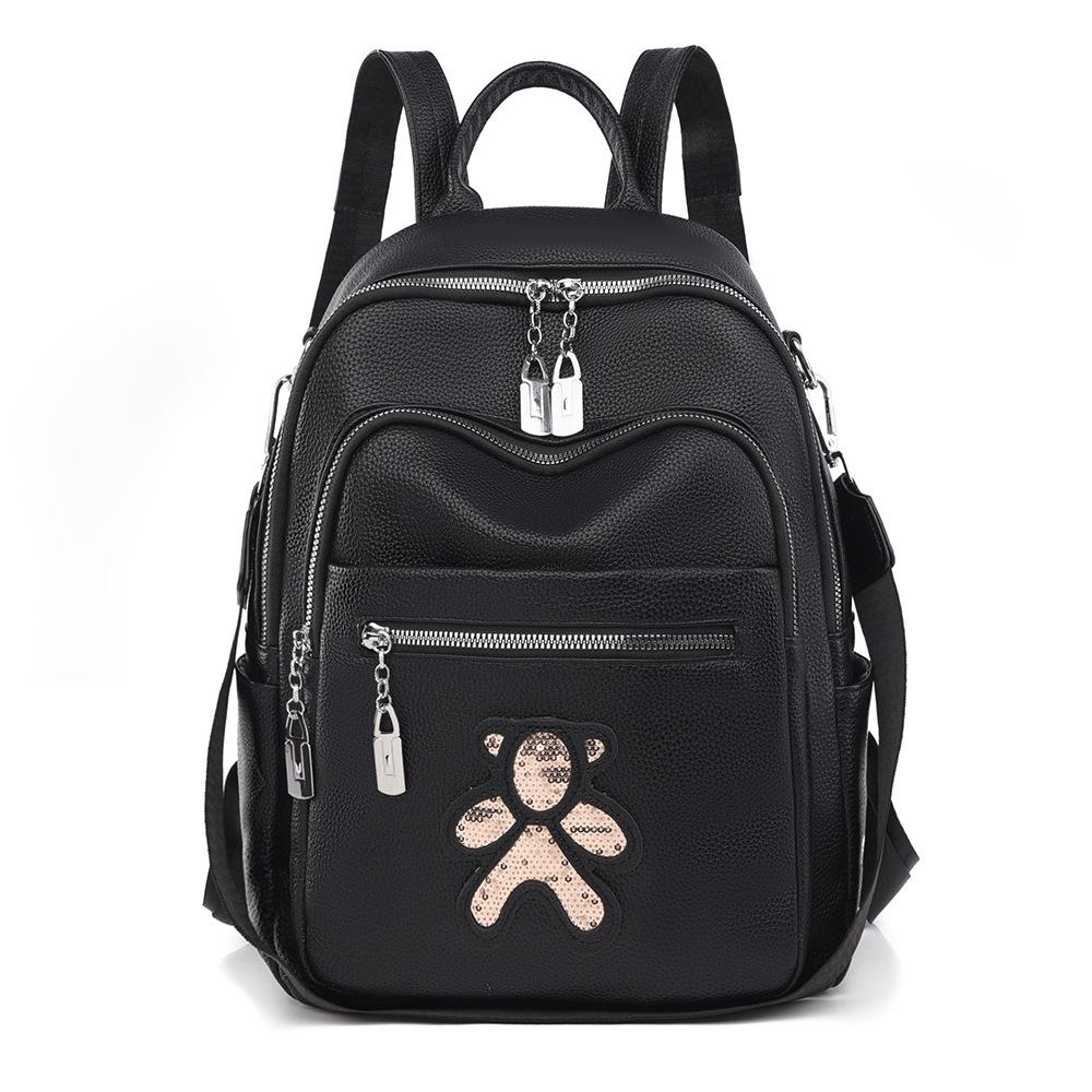 Рюкзак Женская Дорожная Сумка Мягкая Кожа Многофункциональная Наплечная Сумка чёрный