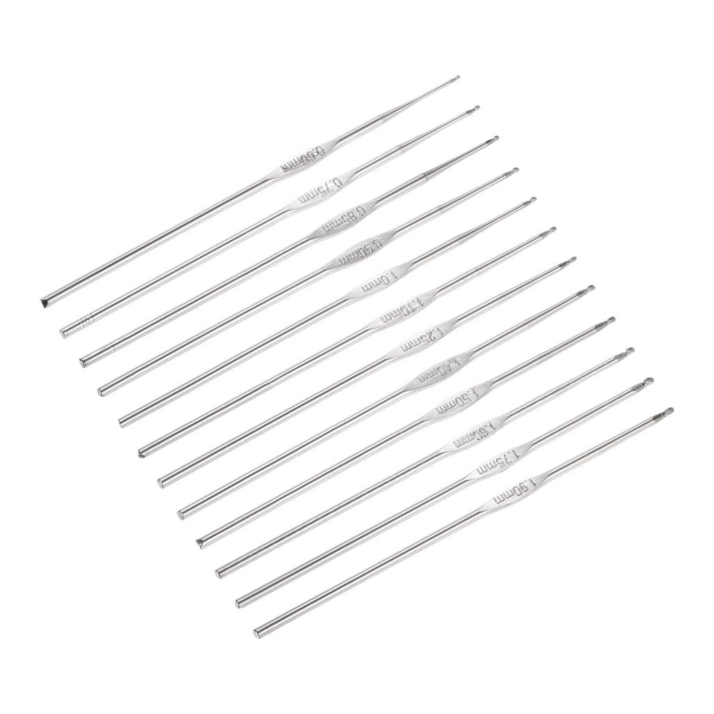 Uxcell 12/24/30pcs Stainless Steel Crochet Hook 0.5mm-3mm Knitting Needles Straight Crochet Hook for DIY Weave Sewing Tools