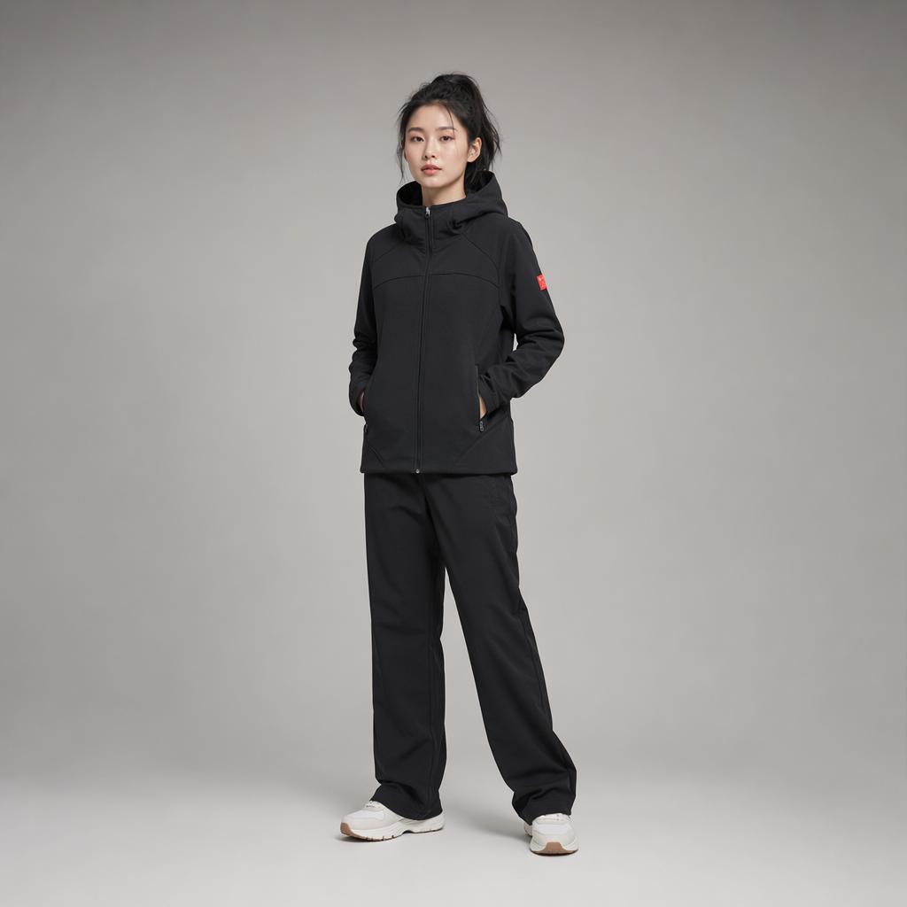 Anta All-Weather Series Solid Color Slim Fit Fleece Lined Hooded Jacket Women jackets Basic-Black 162410702-3