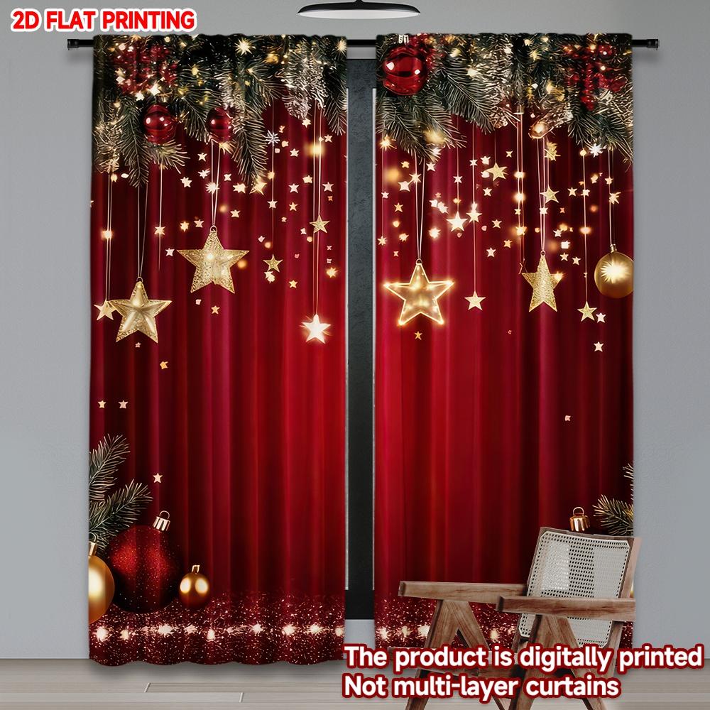 2D Flat Printing 2pcs Window Treatment Curtains Christmas Red Christmas Digital Printed Polyester Drapes Family Party for Po
