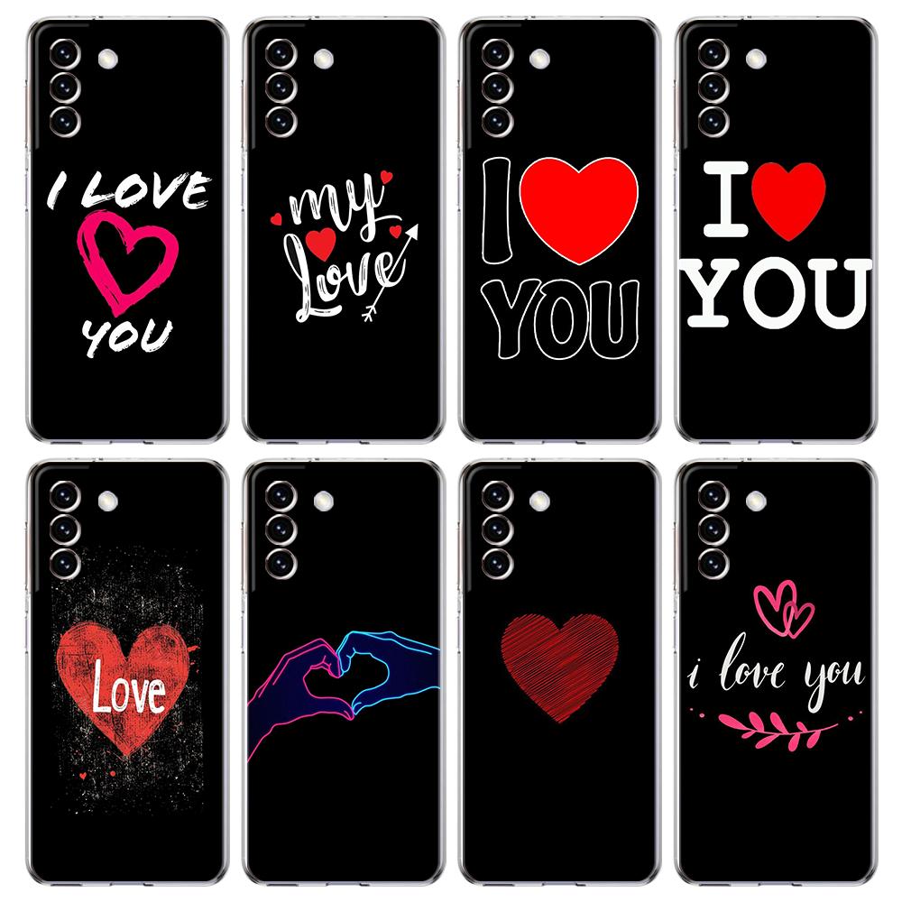 Phone Case For Samsung Galaxy S24 Ultra S23 FE S22 S20 S21 5G S10 S9 Plus S10E S8 Clear I Love you Pink Heart Cover