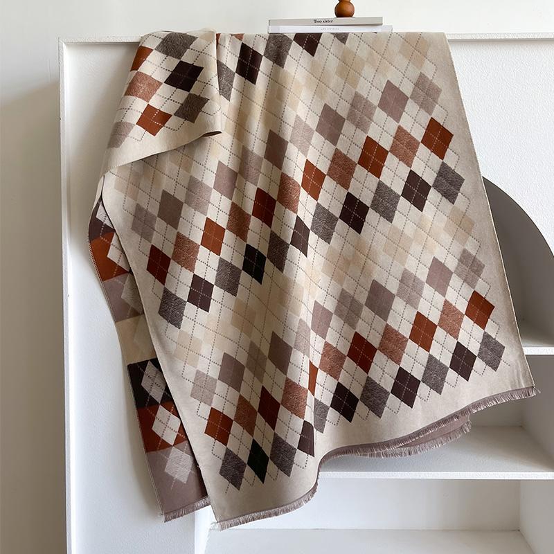Design Thickened Double-Sided Warm Scarf Imitation Cashmere Short Beard Shawl Autumn Winter Coldproof Female Scarf