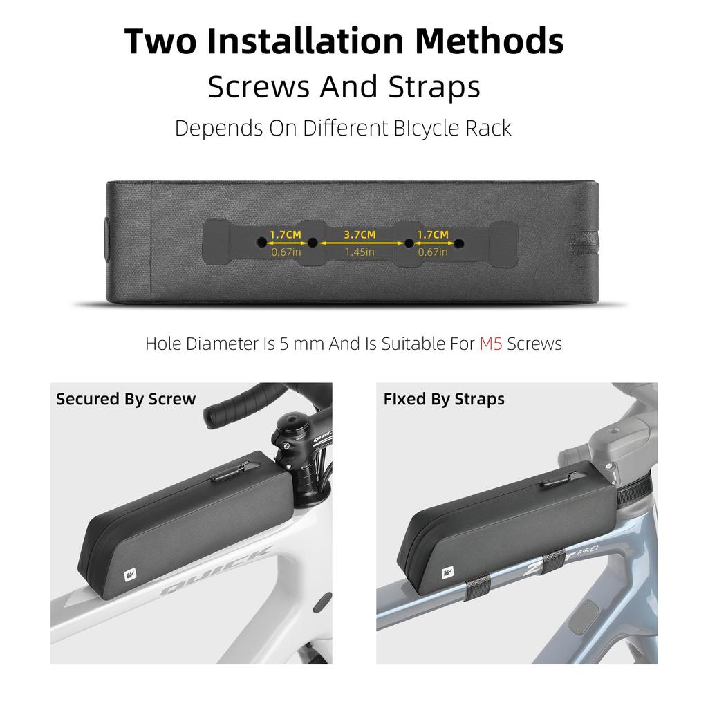 Rhinowalk Top Tube Frame Bag with Fully Professional Cycling Accessory for Black Bag, Zipper, Waterproof, Mountain/Road Bikes,